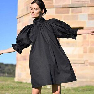 Wyatt Wylde Adrian Reversible Bow Black Cotton Dress S